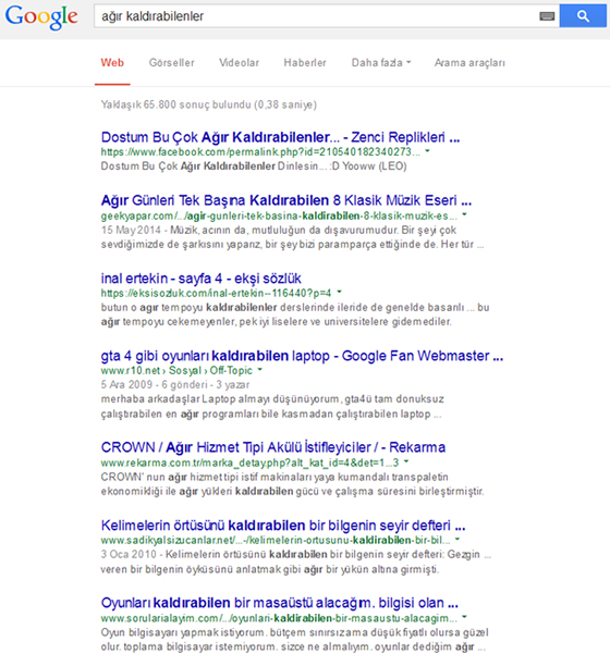 Google Search Results in Turkey