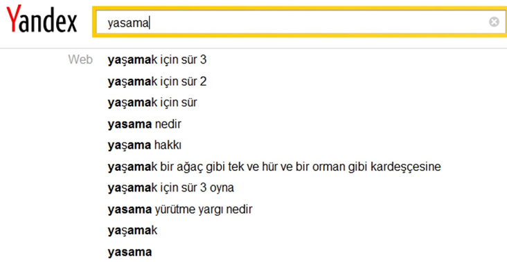 Yandex search in Turkish